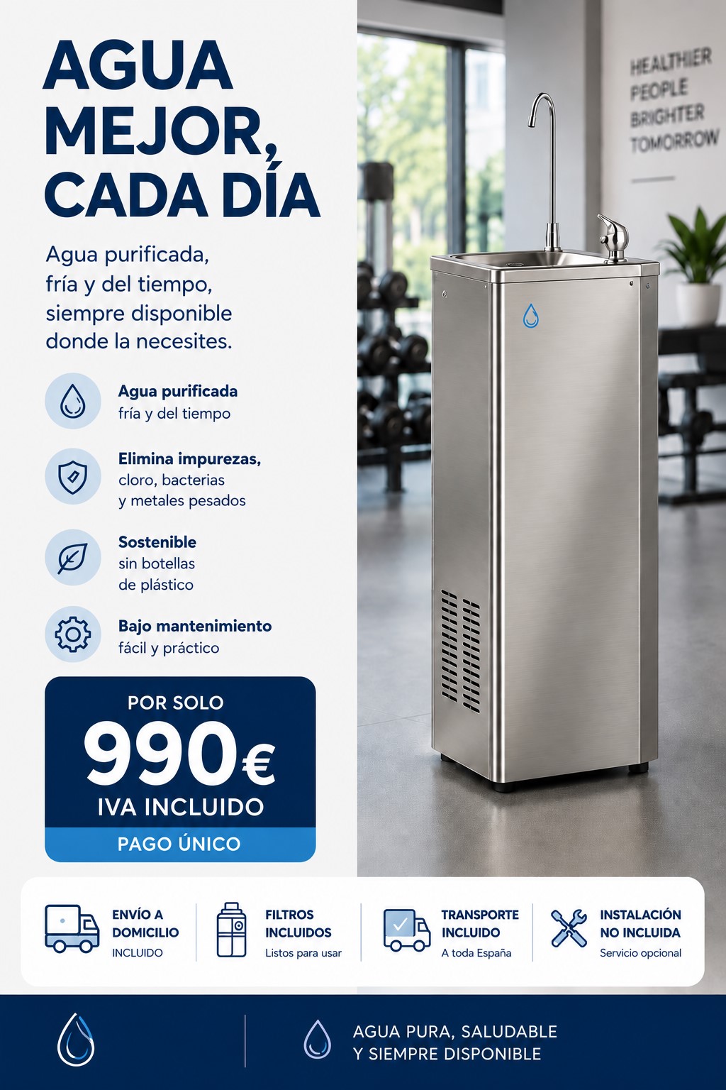 Ficha de fuente de agua de pie de acero inoxidable